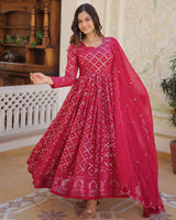 Rani Pink Color Designer Anarkali Gown With Dupatta