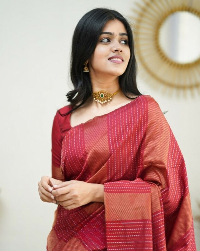 Red color Banarasi Soft Silk Saree