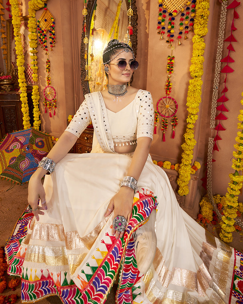 White Navratri Lehenga Choli With Stunning Embroidery