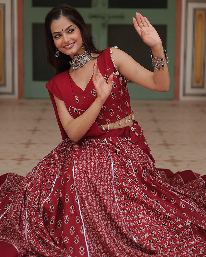 Maroon Color Rayon Kali Pattern Navratri Lehenga Choli