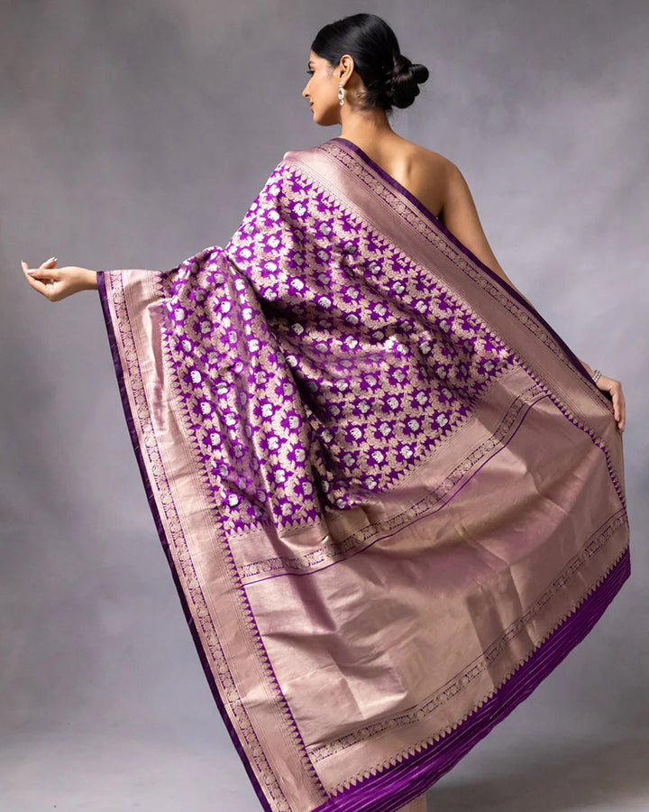 Purple Color Banarasi Jacquard Soft Silk Saree