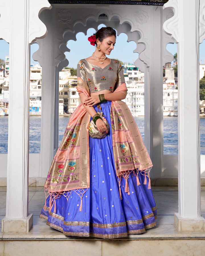 Blue Color Jacquard silk Lehenga Choli