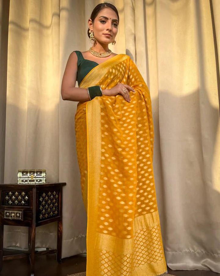 Beautiful Yellow Color Banarasi Jacquard Weaving Saree