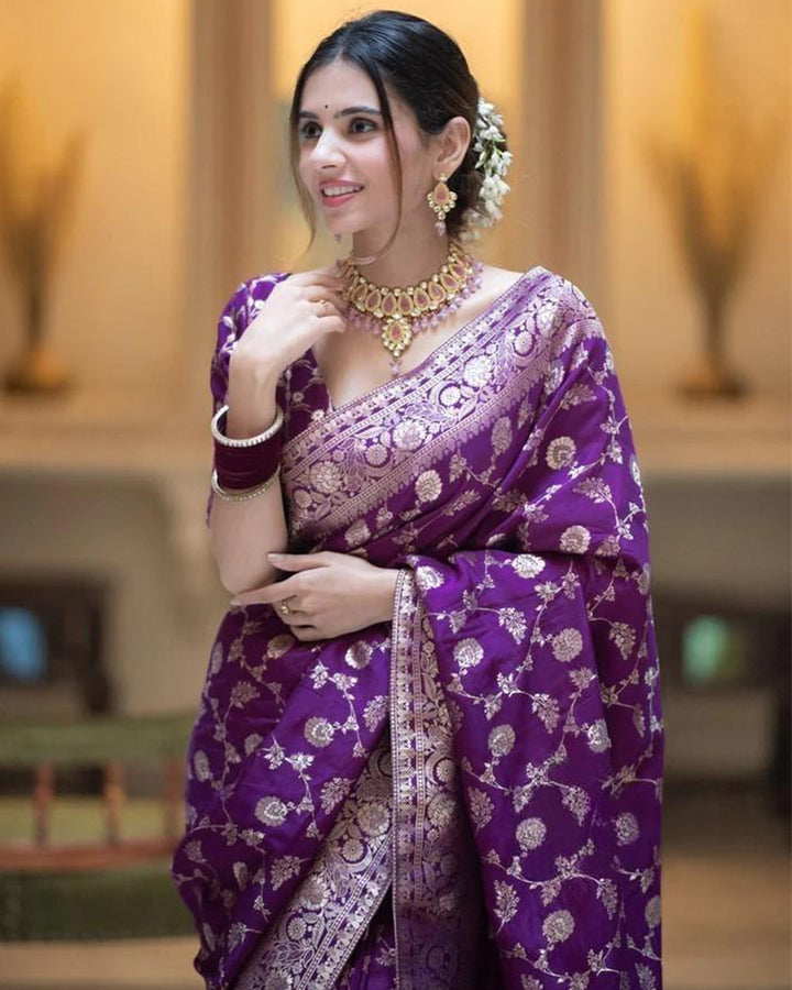 Purple Color Banarasi Jacquard With Zari Work Saree