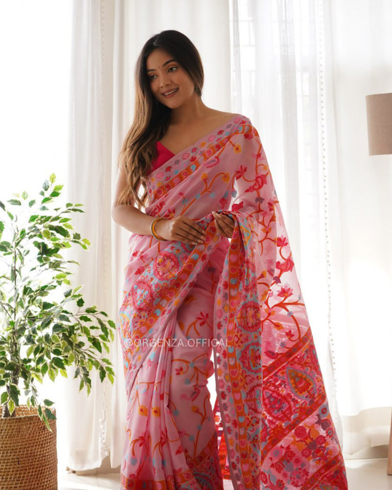 Beautiful Baby Pink Colour Banarsi Soft Silk Saree