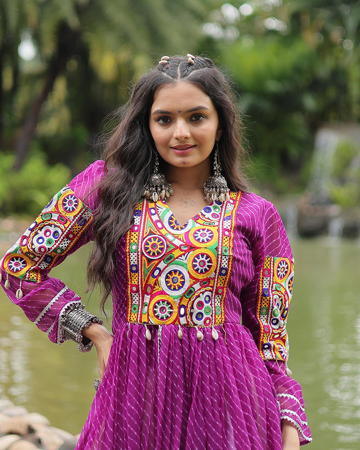 White Color Kora Cotton Lehenga With Purple Kurti