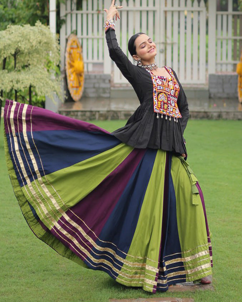 Parrot Wine Color Pure Cotton Navratri Lehenga Choli