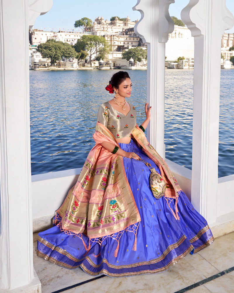 Blue Color Jacquard silk Lehenga Choli