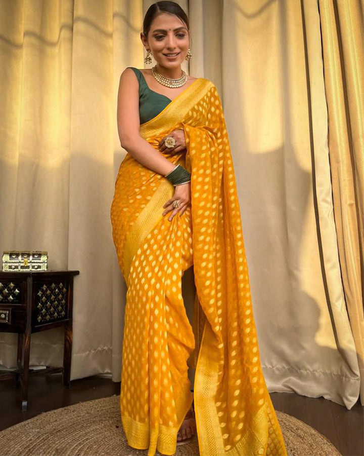 Beautiful Yellow Color Banarasi Jacquard Weaving Saree