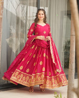 Rani Pink Color Star Georgette Sequence Embroidered Gown