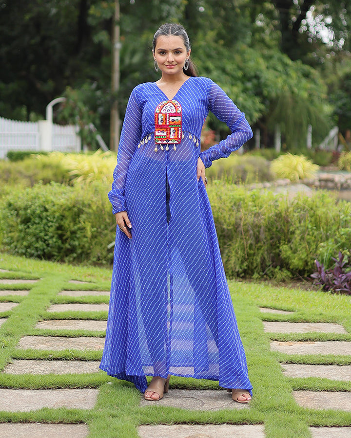 Blue Color Georgette Laheriya Print Navratri Kurti