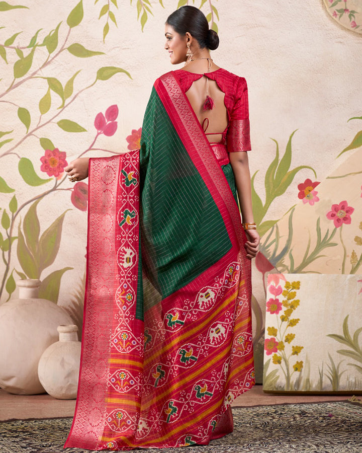 Green Color Tussar Chex Saree