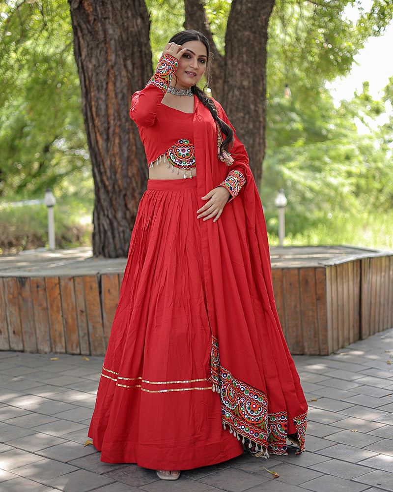 Red Color Rayon Navratri Lehenga Choli