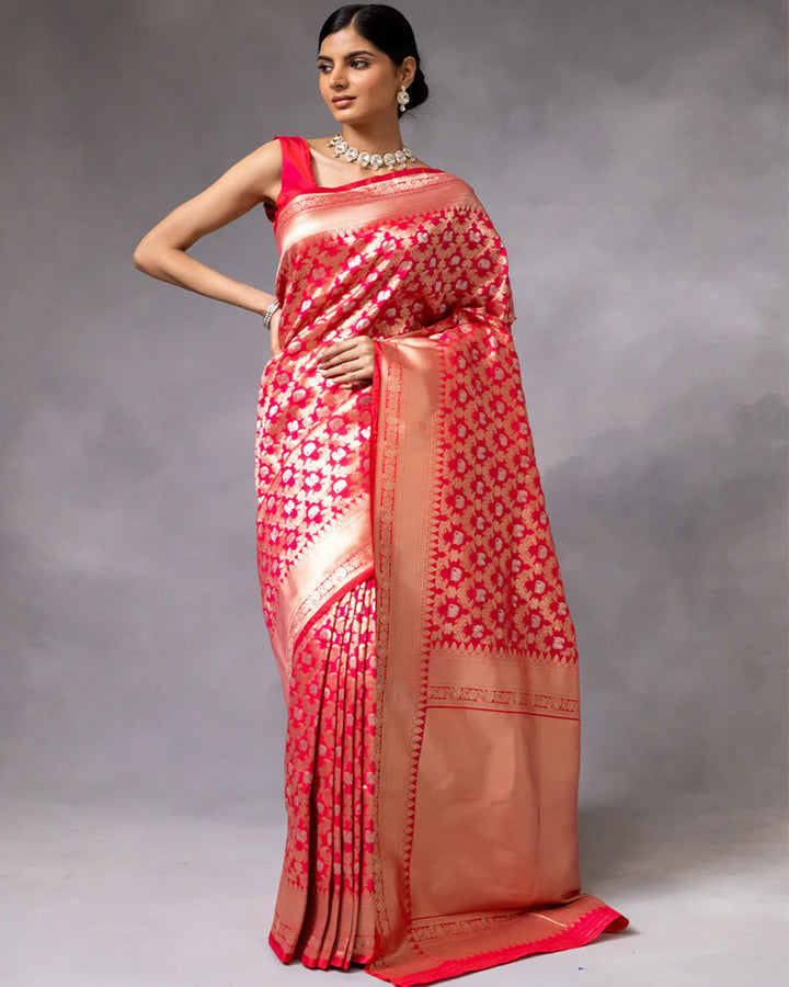 Red Color Banarasi Jacquard Soft Silk Saree