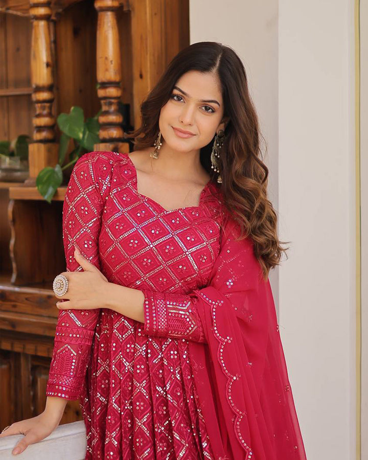 Pink Color Designer Anarkali Gown With Dupatta