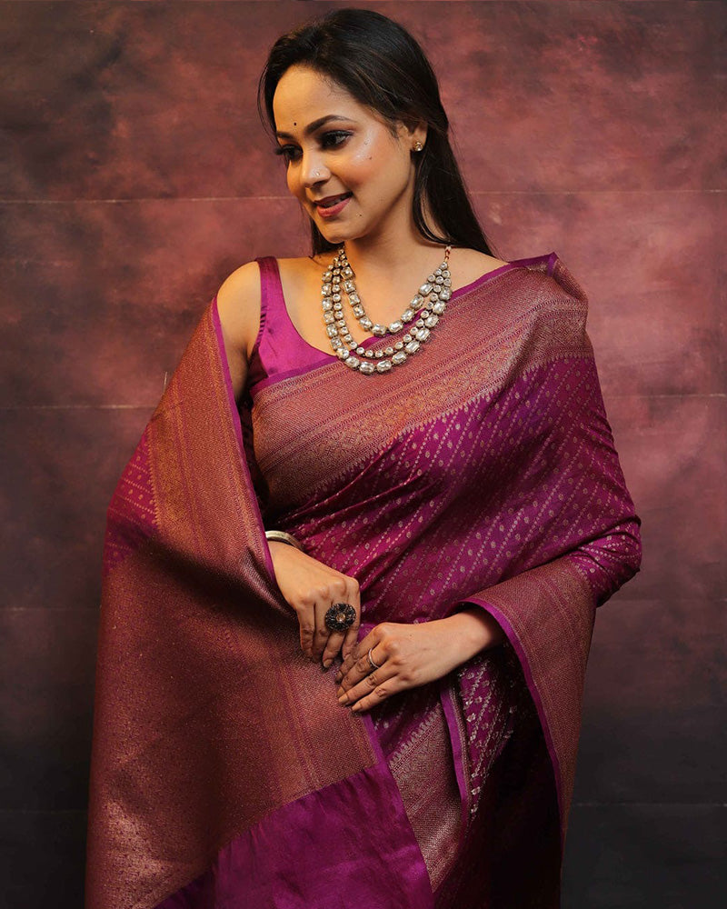 Wine Color Banarasi Soft Silk Saree