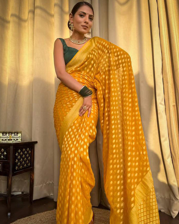 Beautiful Yellow Color Banarasi Jacquard Weaving Saree