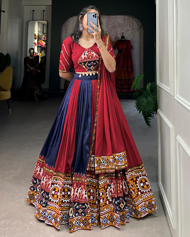 Navy Blue Color Rayon Printed Navratri Lehenga Choli