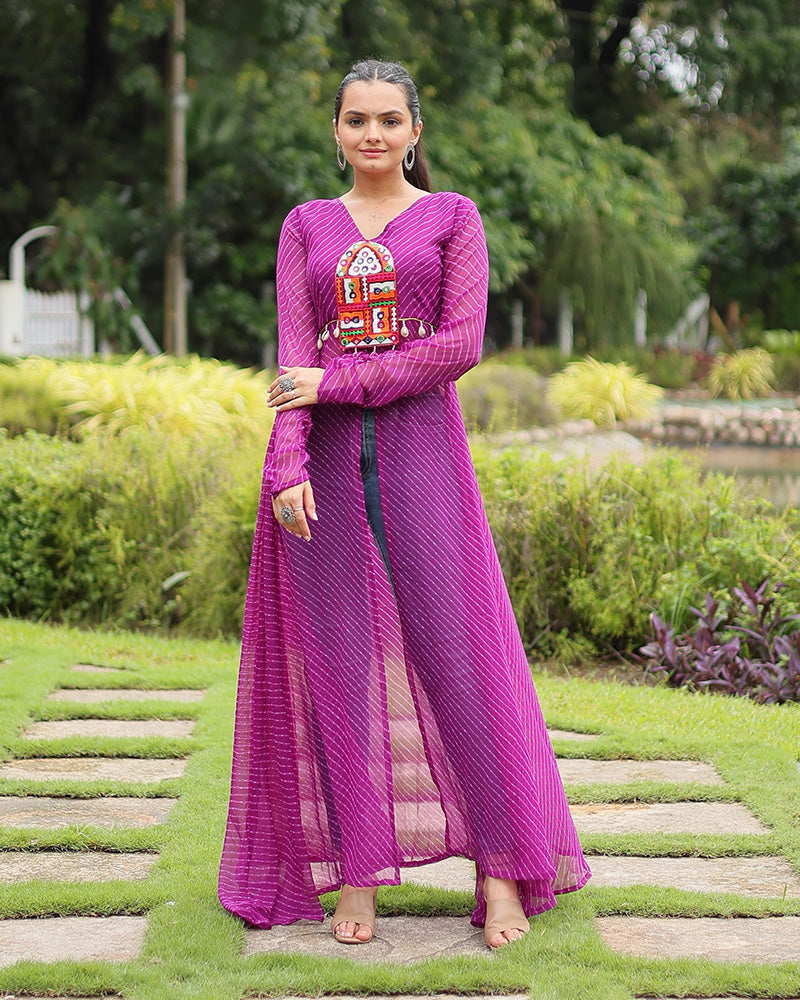 Wine Color Georgette Laheriya Print Navratri Kurti