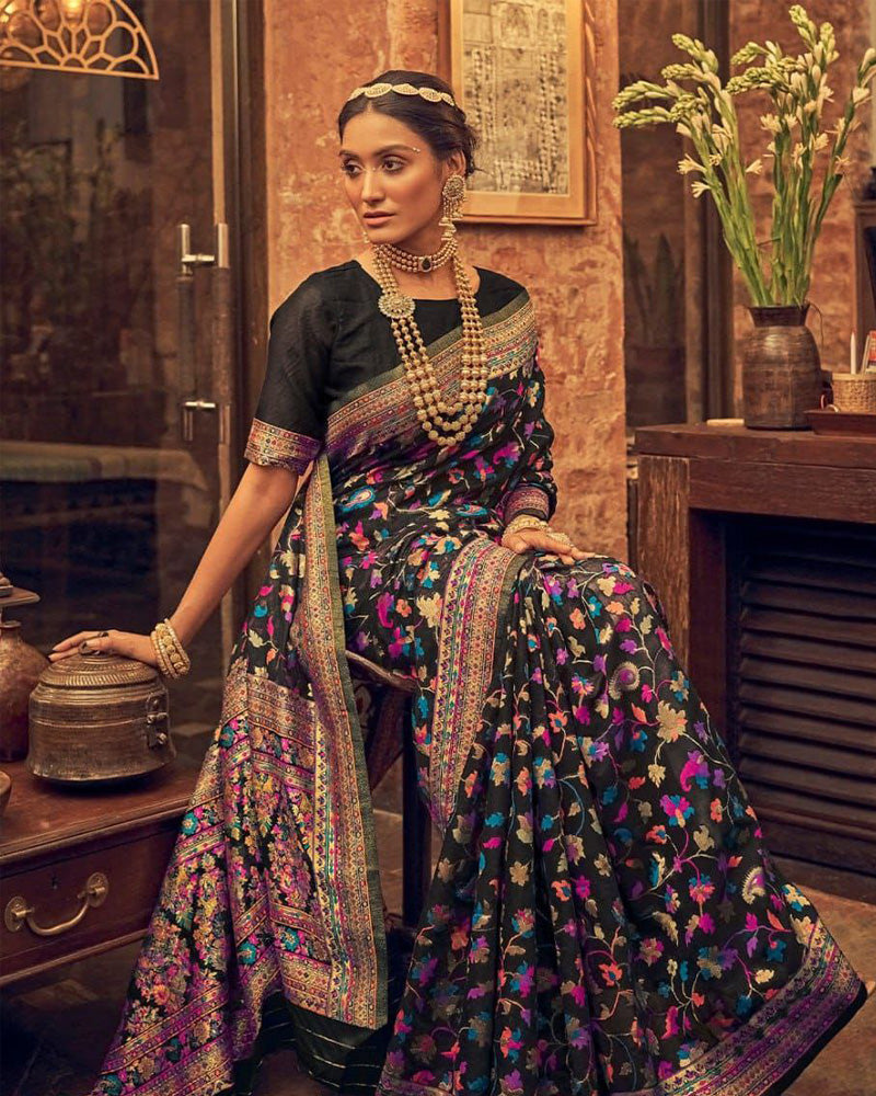 Heavy designer Black Colour Banarsi Soft Silk Saree