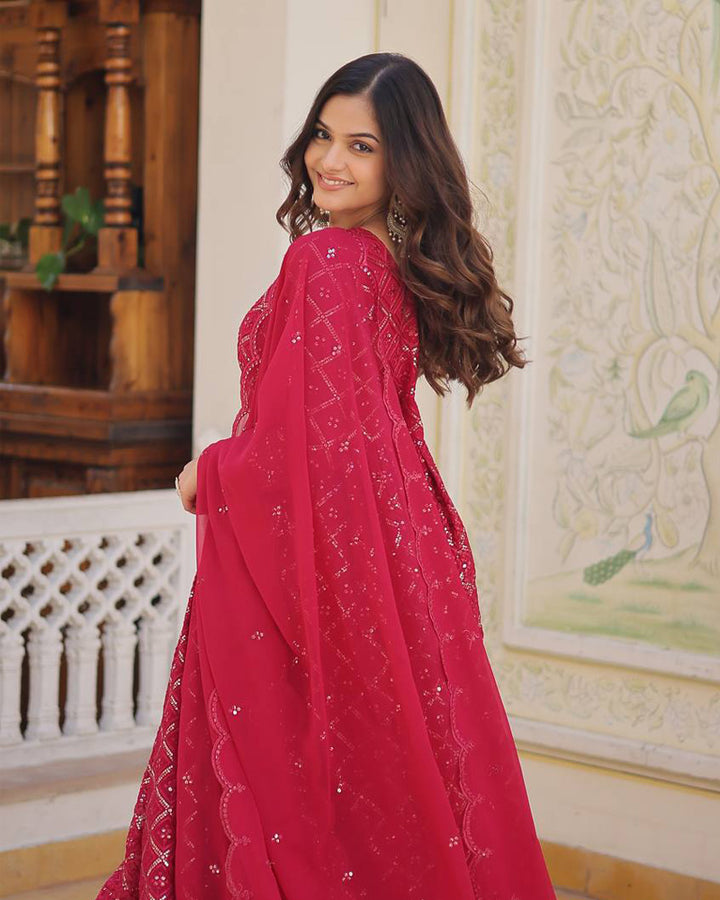 Pink Color Designer Anarkali Gown With Dupatta