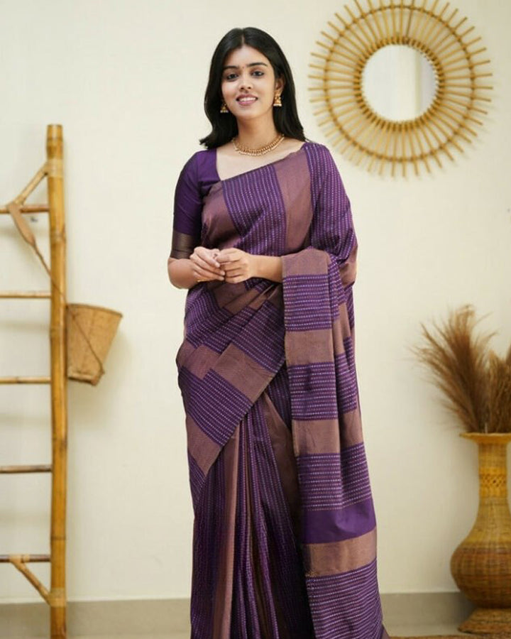 Purple color Banarasi Soft Silk Saree