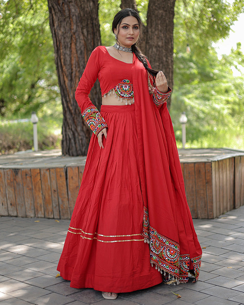 Red Color Rayon Navratri Lehenga Choli