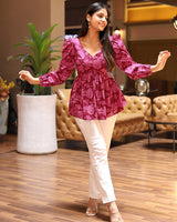 Rani Pink Color Pure Cotton Floral Printed Tunic