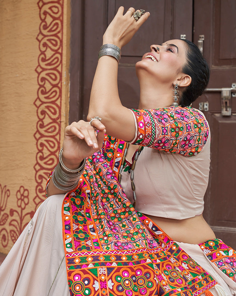 Beige Color Viscose Rayon Navratri Lehenga Choli