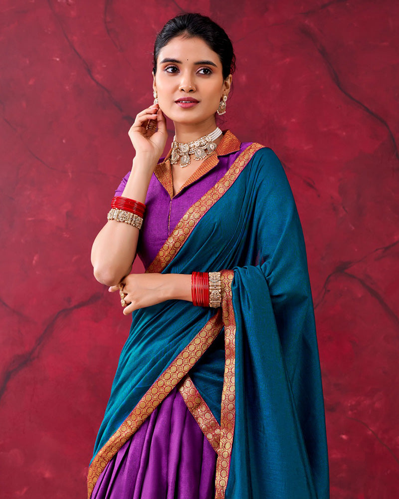 South Indian Style Purple Color Narayan Pet Cotton Half Saree