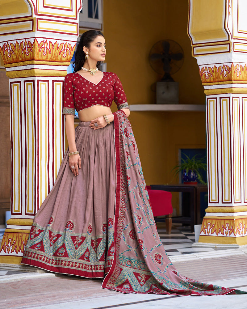 Maroon Color Tasar Silk Printed Sparkle Lehenga Choli