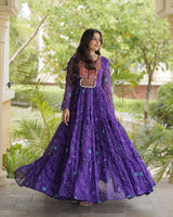 Purple Color Bandhani Print Faux Georgette Navratri Gown