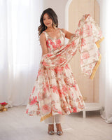 Off-White Color Pure Muslin Cotton Three Piece Anarkali Suit