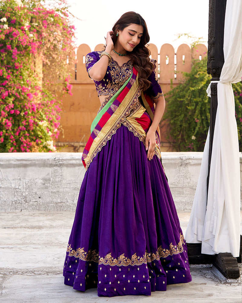 Designer Purple Color Vichitra Silk Embroidered Lehenga Choli