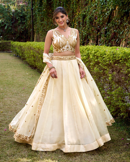 White Color Chanda Silk Embroidered Lehenga Choli