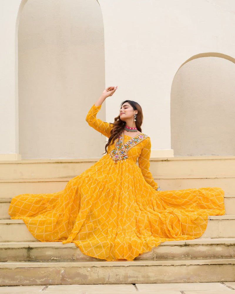 Traditional Yellow Color Georgette Navratri Gown