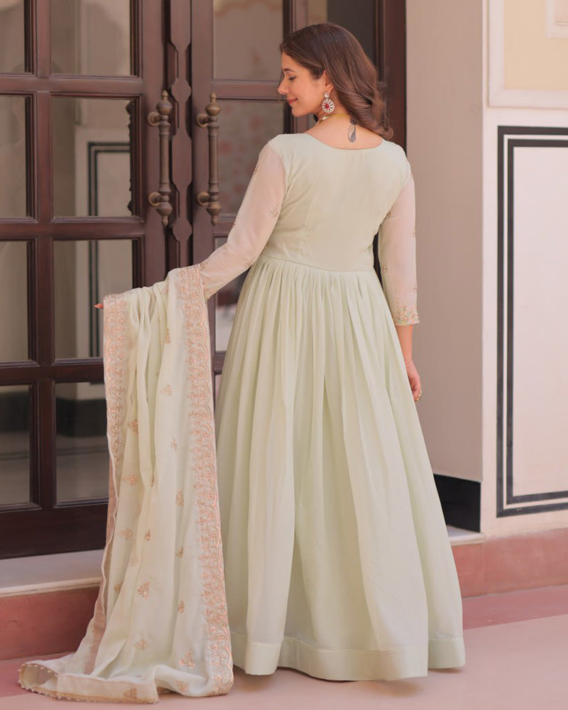 Pista Color Star Georgette Embroidered Gown