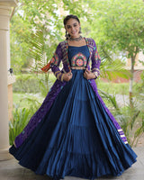 Mint Blue Color Bandhani Printed With Rayon Lehenga  Choli