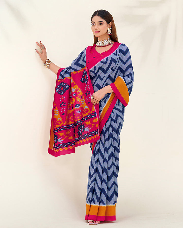 Blue Color Tasar Silk Printed Saree