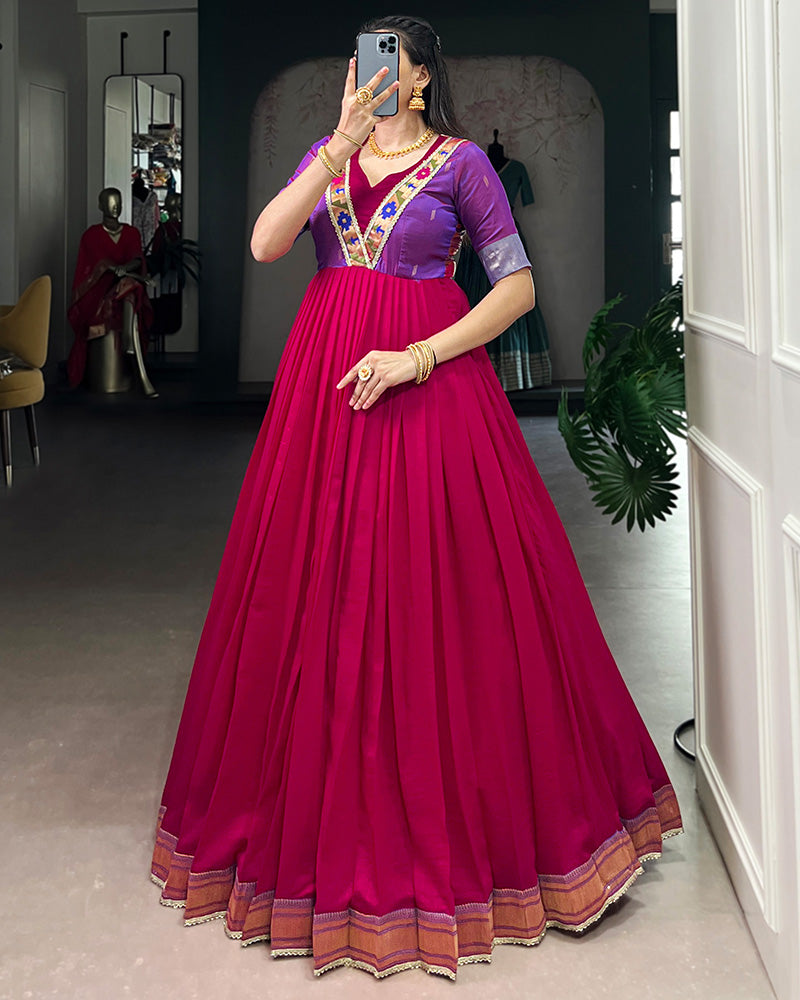 Pink Color Vichitra Silk Zari Weaving Gown