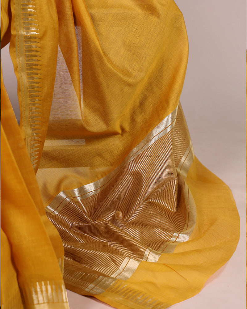 Mustard Color Cotton Silk Zari Weaving Saree