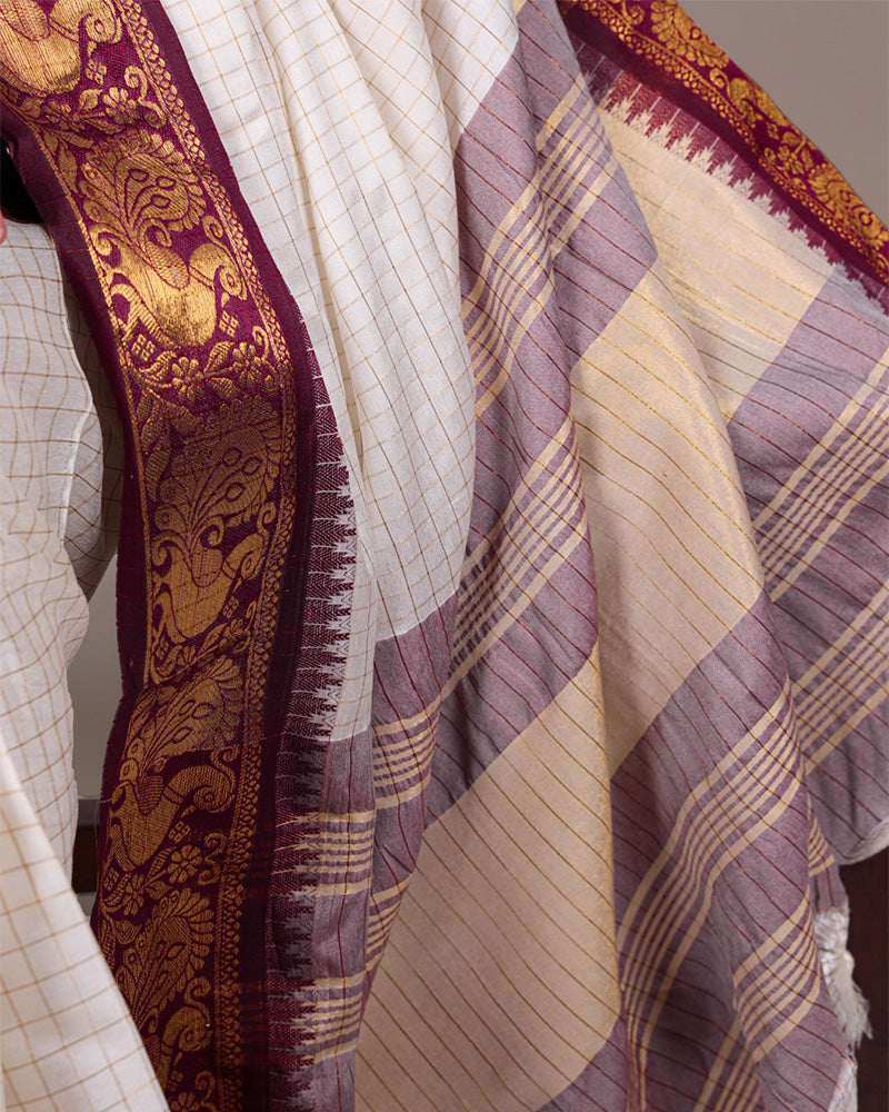 Maroon Color Poly Cotton Zari Weaving Saree