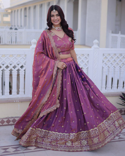 Dusty Onion Color Ysl Silk Embroidered Lehenga Choli
