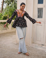 Black Color Cotton Printed Navratri Kediya