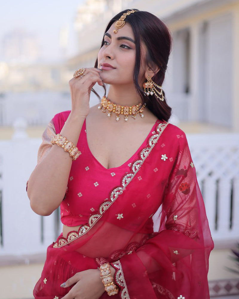 Pink Color Dola Silk Embroidered Lehenga Choli