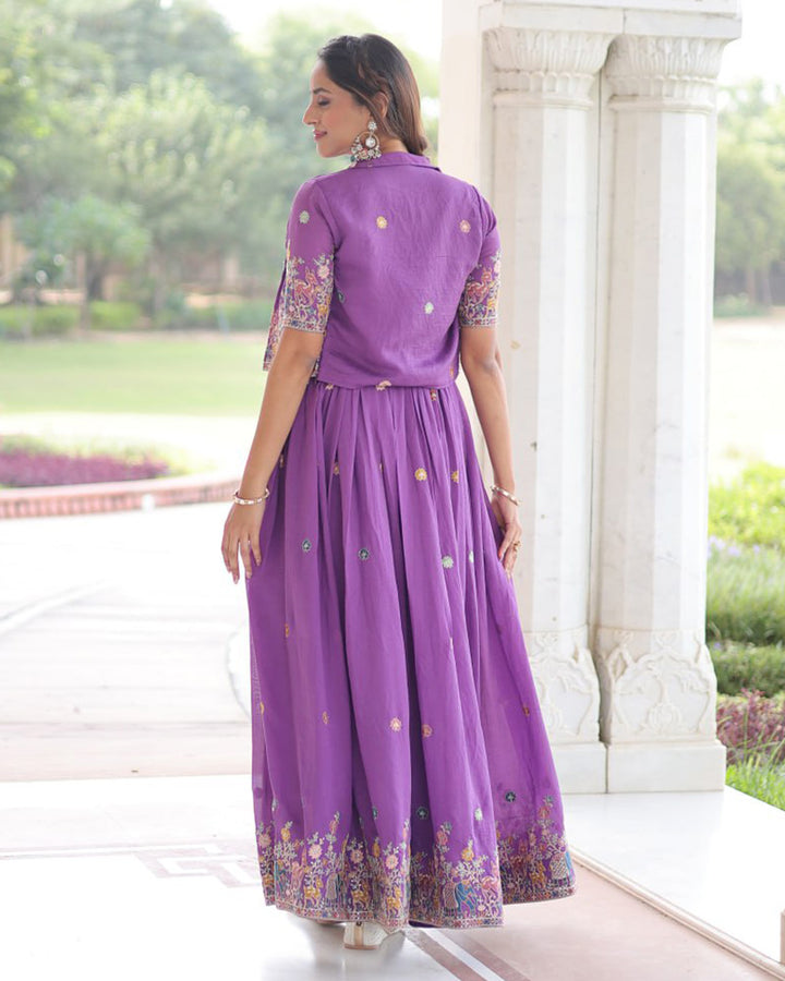 Purple Color Vichitra Silk Embroidered Gown