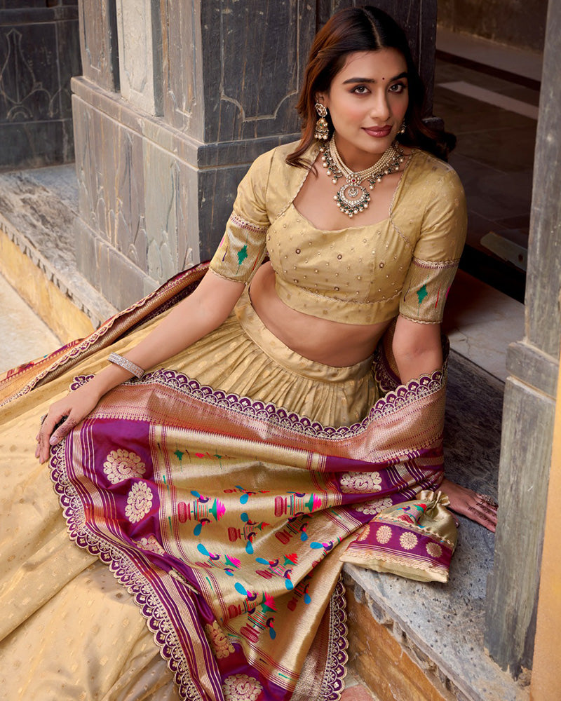 Cream Color Shimmer Organza Silk Lehenga Choli