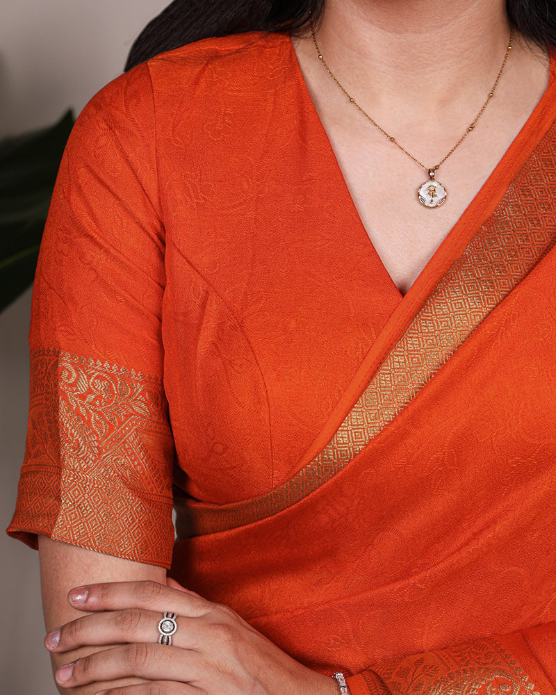Orange Color Zari Weaving Mass Mello Saree