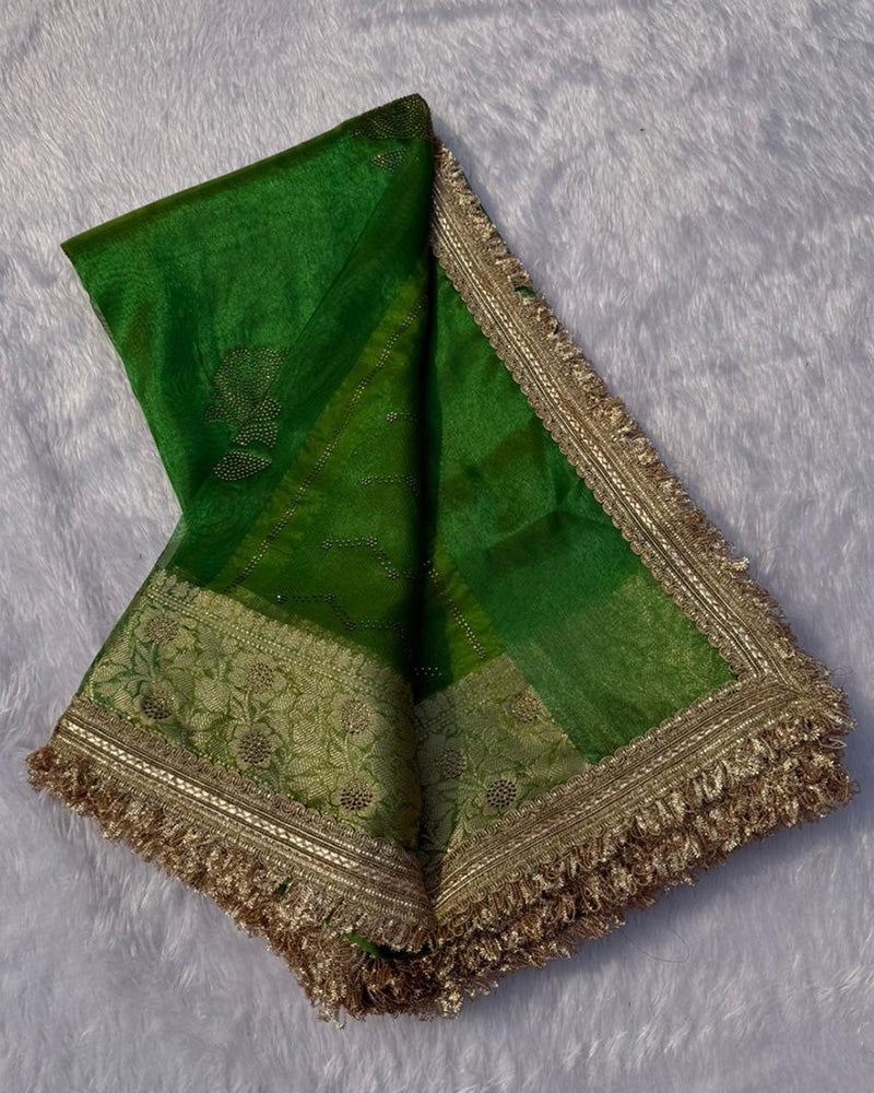 Premium Green Color Organza Tissue Silk Saree