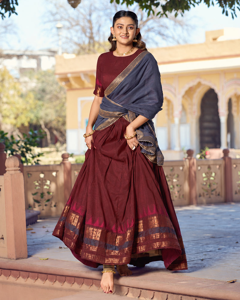 Maroon Color Poly Dyeable Zari Weaving  Half Saree